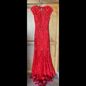 JOVANI Red Lace Gown